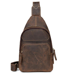 Cool Dark Brown Leather Mens Sling Bags Crossbody Pack One Shoulder Backpack Chest Bag for men - iwalletsmen