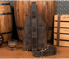 Cool Dark Brown Leather Mens Sling Bags Crossbody Pack One Shoulder Backpack Chest Bag for men - iwalletsmen