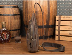 Cool Dark Brown Leather Mens Sling Bags Crossbody Pack One Shoulder Backpack Chest Bag for men - iwalletsmen