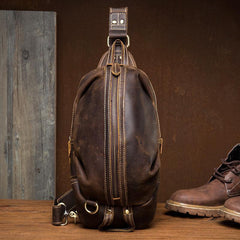 Cool Dark Brown Leather Mens Sling Pack Sling Bags Light Brown Crossbody Pack Chest Bag for men - iwalletsmen