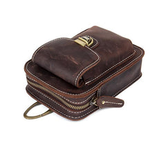 Dark Brown Leather Mens Cool Brown Waist Bag Phone Bag Belt Pouch Belt Bag For Men - iwalletsmen