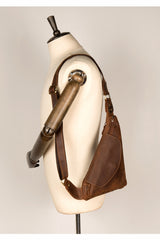 Vintage Brown Leather Mens Sling Bag Coffee Cool Crossbody Pack Chest Bag for men - iwalletsmen