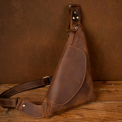 Vintage Brown Leather Mens Sling Bag Coffee Cool Crossbody Pack Chest Bag for men - iwalletsmen