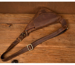 Vintage Brown Leather Mens Sling Bag Coffee Cool Crossbody Pack Chest Bag for men - iwalletsmen