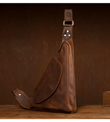 Vintage Brown Leather Mens Sling Bag Coffee Cool Crossbody Pack Chest Bag for men - iwalletsmen