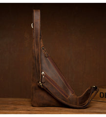 Vintage Brown Leather Mens Sling Bag Coffee Cool Crossbody Pack Chest Bag for men - iwalletsmen