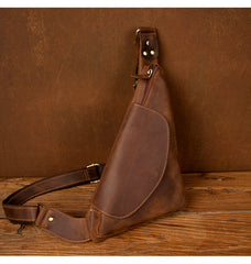 Vintage Brown Leather Mens Sling Bag Coffee Cool Crossbody Pack Chest Bag for men - iwalletsmen