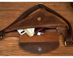 Vintage Brown Leather Mens Sling Bag Coffee Cool Crossbody Pack Chest Bag for men - iwalletsmen