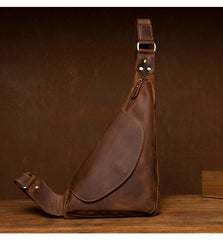 Vintage Brown Leather Mens Sling Bag Coffee Cool Crossbody Pack Chest Bag for men - iwalletsmen