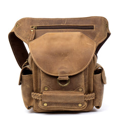 Cool Brown Leather Mens Fanny Pack Khaki Waist Bags Belt Tool Bag Hip Pack Belt Bag Bumbag for Men - iwalletsmen