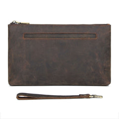 Dark Brown Leather Mens Large Business Wristlet Wallet Bag Zipper Clutch Wallet For Men - iwalletsmen