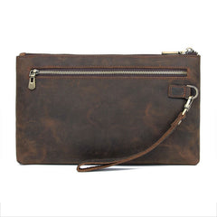 Dark Brown Leather Mens Large Business Wristlet Wallet Bag Zipper Clutch Wallet For Men - iwalletsmen