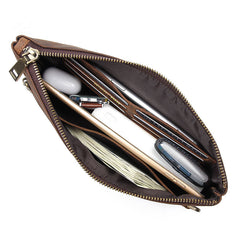 Dark Brown Leather Mens Large Business Wristlet Wallet Bag Zipper Clutch Wallet For Men - iwalletsmen