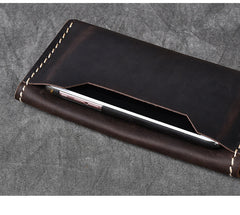 Dark Brown Leather Mens Long Wallet Bifold Brown Clutch Long Wallet For Men - iwalletsmen