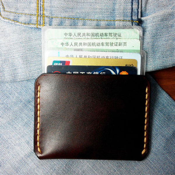 Dark Brown Leather Mens Slim Front Pocket Wallets Leather Cards Wallet for Men - iwalletsmen