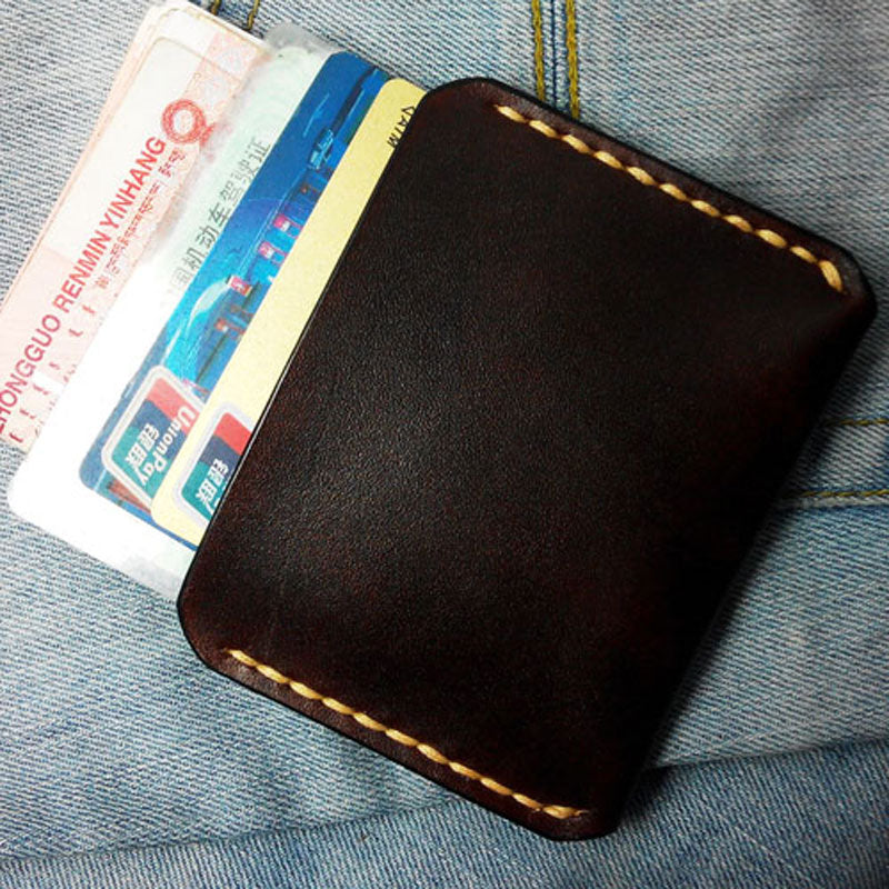 Dark Brown Leather Mens Slim Front Pocket Wallets Leather Cards Wallet for Men - iwalletsmen