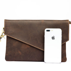 Dark Brown Vintage Leather Wristlet Bag Mens Tablet Bag Handy File Bag Clutch Bag For Men - iwalletsmen