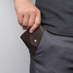 Dark Brown Small MENS LEATHER Bifold Wallet Card Brown billfold Wallet FOR MEN - iwalletsmen