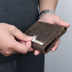 Dark Brown Small MENS LEATHER Bifold Wallet Card Brown billfold Wallet FOR MEN - iwalletsmen