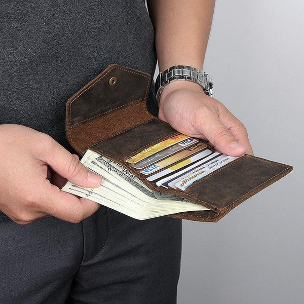 Dark Brown Small MENS LEATHER Bifold Wallet Card Brown billfold Wallet FOR MEN - iwalletsmen
