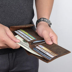 Dark Brown Small MENS LEATHER Bifold Wallet Card Brown billfold Wallet FOR MEN - iwalletsmen