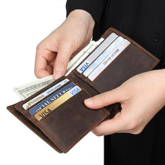 Cool Dark Brown Vintage Bifold Small Wallet Leather Mens Black billfold Small Wallet Card Wallet Coin Purse For Men - iwalletsmen