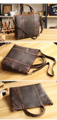 Dark Brown Vintage Leather Men Large Tote Bag Courier Tote Messenger Bag Tote For Men - iwalletsmen