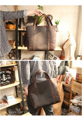 Dark Brown Vintage Leather Men Large Tote Bag Courier Tote Messenger Bag Tote For Men - iwalletsmen