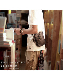 Dark Brown Vintage Leather Mens Small Messenger Bag Waist Bag Black Belt Pouch Bag For Men - iwalletsmen