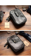 Dark Brown Vintage Leather Mens Small Messenger Bag Waist Bag Black Belt Pouch Bag For Men - iwalletsmen