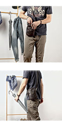 Dark Brown Vintage Leather Mens Small Messenger Bag Waist Bag Black Belt Pouch Bag For Men - iwalletsmen