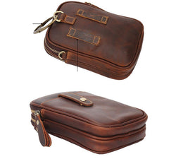 Dark Brown Vintage Leather Mens Small Messenger Bag Waist Bag Black Belt Pouch Bag For Men - iwalletsmen