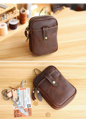 Dark Brown Vintage Leather Mens Small Messenger Bag Waist Bag Black Belt Pouch Bag For Men - iwalletsmen