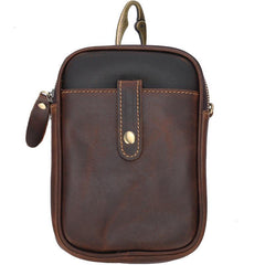 Dark Brown Vintage Leather Mens Small Messenger Bag Waist Bag Black Belt Pouch Bag For Men - iwalletsmen