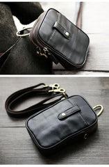 Dark Brown Vintage Leather Mens Small Messenger Bag Waist Bag Black Belt Pouch Bag For Men - iwalletsmen