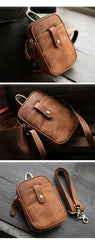 Dark Brown Vintage Leather Mens Small Messenger Bag Waist Bag Black Belt Pouch Bag For Men - iwalletsmen