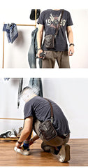 Dark Brown Vintage Leather Mens Small Messenger Bag Waist Bag Black Belt Pouch Bag For Men - iwalletsmen