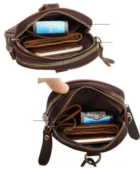 Dark Brown Vintage Leather Mens Small Messenger Bag Waist Bag Black Belt Pouch Bag For Men - iwalletsmen