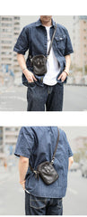 Dark Brown Vintage Leather Mens Small Messenger Bag Waist Bag Black Belt Pouch Bag For Men - iwalletsmen