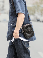 Dark Brown Vintage Leather Mens Small Messenger Bag Waist Bag Black Belt Pouch Bag For Men - iwalletsmen