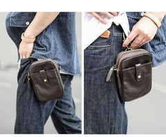 Dark Brown Vintage Leather Mens Small Messenger Bag Waist Bag Black Belt Pouch Bag For Men - iwalletsmen