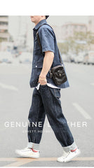 Dark Brown Vintage Leather Mens Small Messenger Bag Waist Bag Black Belt Pouch Bag For Men - iwalletsmen