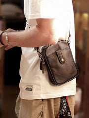 Dark Brown Vintage Leather Mens Small Messenger Bag Waist Bag Black Belt Pouch Bag For Men - iwalletsmen
