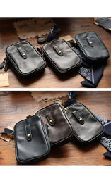 Dark Brown Vintage Leather Mens Small Messenger Bag Waist Bag Black Belt Pouch Bag For Men - iwalletsmen
