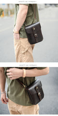 Dark Brown Vintage Leather Mens Small Messenger Bag Waist Bag Belt Pouch Bag For Men - iwalletsmen