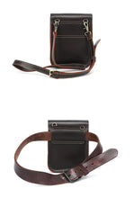 Dark Brown Vintage Leather Mens Small Messenger Bag Waist Bag Belt Pouch Bag For Men - iwalletsmen