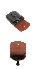 Dark Brown Vintage Leather Mens Small Messenger Bag Waist Bag Belt Pouch Bag For Men - iwalletsmen