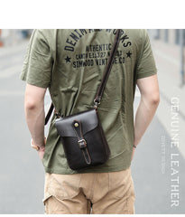 Dark Brown Vintage Leather Mens Small Messenger Bag Waist Bag Belt Pouch Bag For Men - iwalletsmen