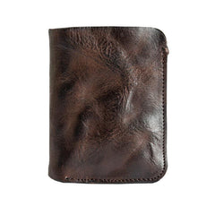 Dark Brown Wrinkled Leather Mens Front Pocket Card Wallets Bifold Vintage billfold Wallet Small Wallet for Men - iwalletsmen