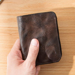 Dark Brown Wrinkled Leather Mens Front Pocket Card Wallets Bifold Vintage billfold Wallet Small Wallet for Men - iwalletsmen